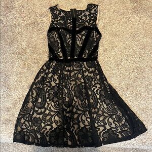 Fire Los Angeles Black and Tan Fit and Flare Mini Dress